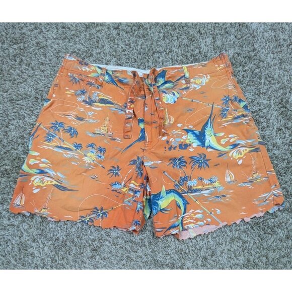 Vintage Polo Ralph Lauren Shorts Mens 36 Orange AOP Tropical Cut Off Chino READ - Picture 1 of 8